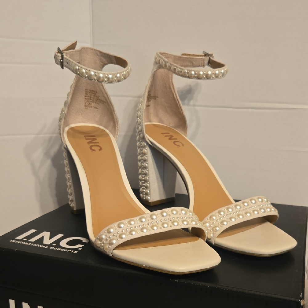 INC International Concepts Women's Cream Pearl-Embellished Heels